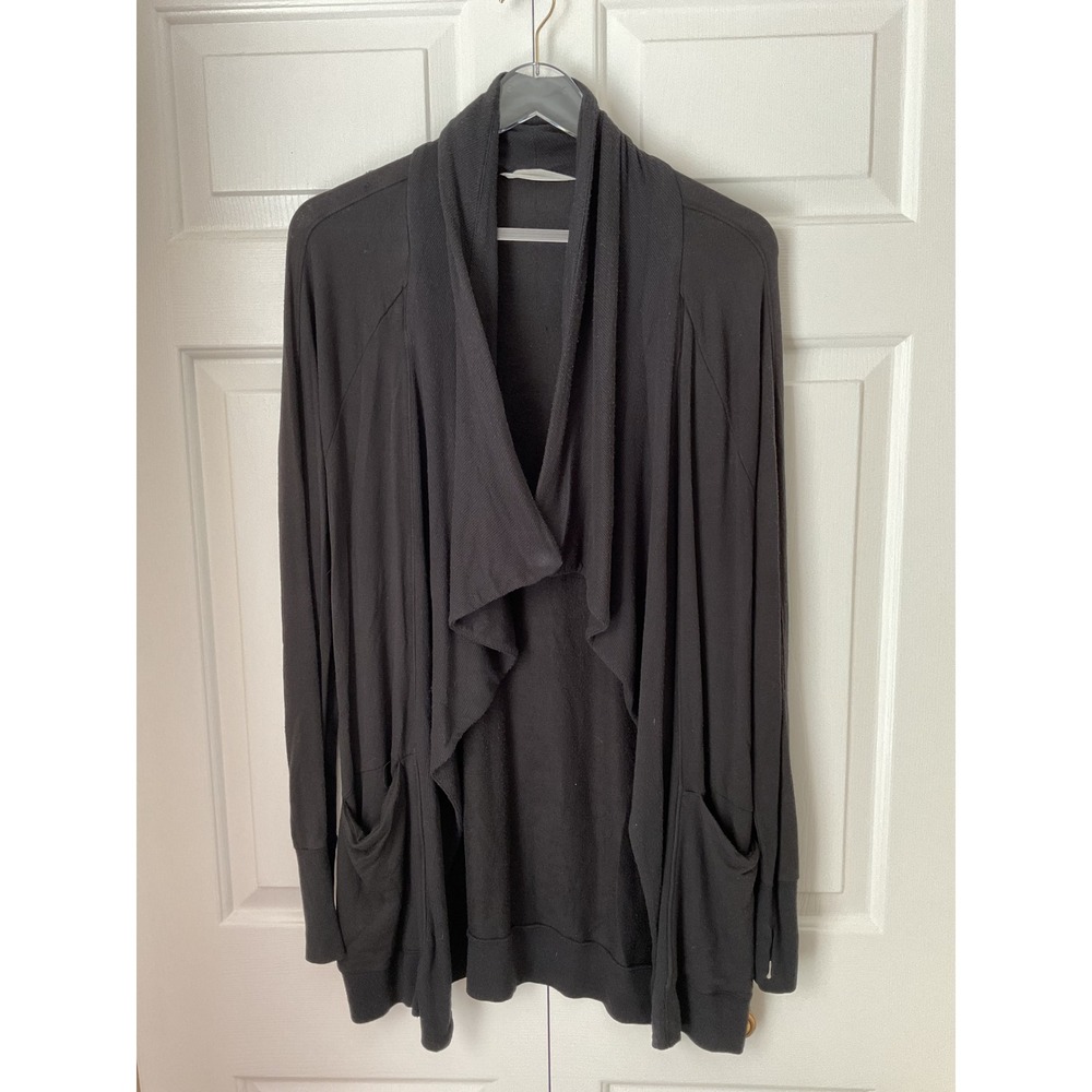 Athleta Studio Wrap Cardigan Women XS Black Draped Open Front Pockets Athleisure